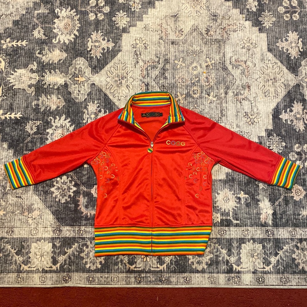 Vintage coogi kids large jacket fits women’s small red multicolor y2k clean!